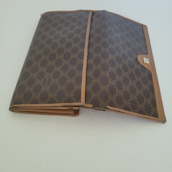 Celine Vintage Envelope Leather Large Wallet Macadam Brown Kisslock Long Logo - Picture 7 of 10